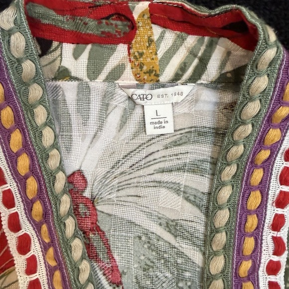 Womens L Duster Cardigan Tiered Open Butterfly Print 3/4 Sleeve Boho Indie Cato - Picture 4 of 10